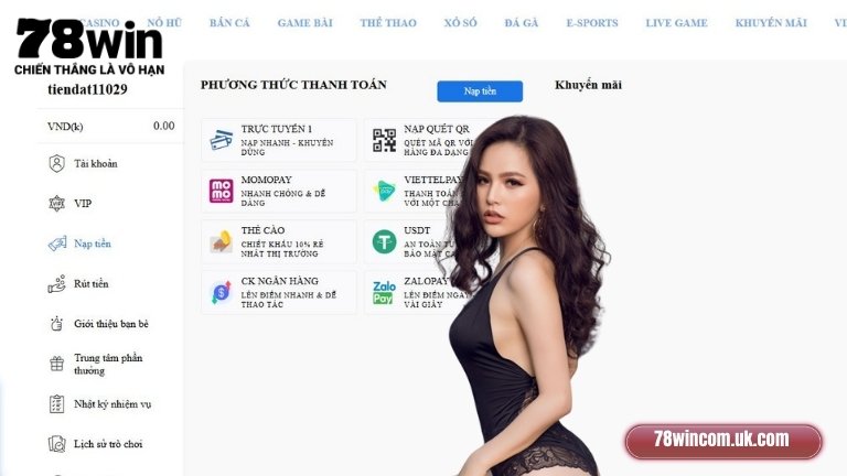 Các hình thức nạp tiền được hỗ trợ tại 78Win
