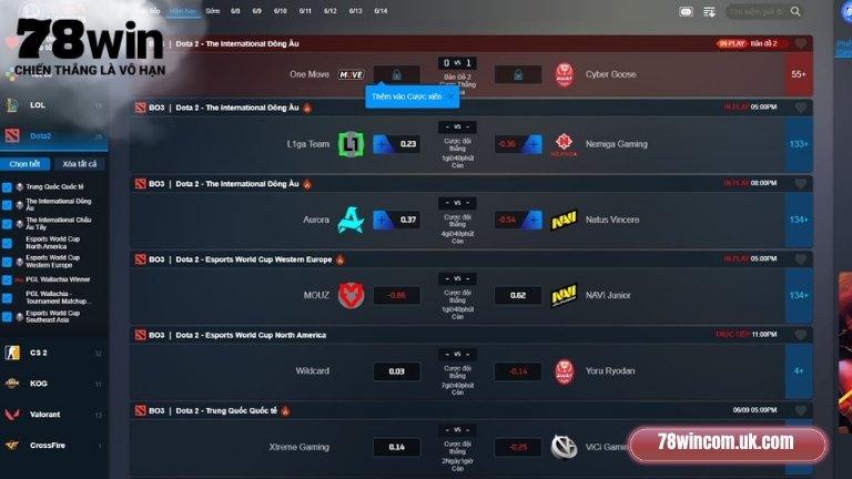 Hướng dẫn cách cược Dota 2 tại 78Win